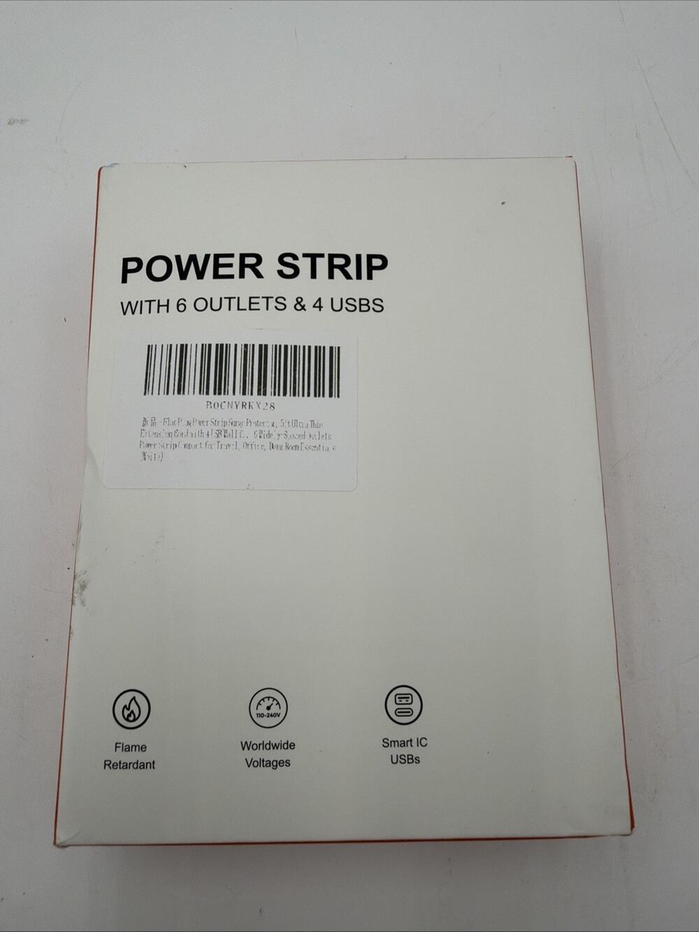 Flat Plug Power Strip Surge Protector, 5Ft Ultra Thin Extension Cord with 4 USB